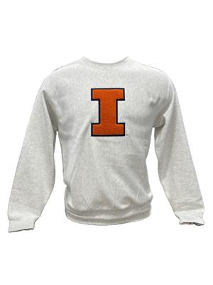 Image of ILLINOIS CHENILLE BLOCK I LOGO CREWNECK - heathergrey (SKU: 158765534000046) Image of ILLINOIS CHENILLE BLOCK I LOGO CREWNECK - heathergrey